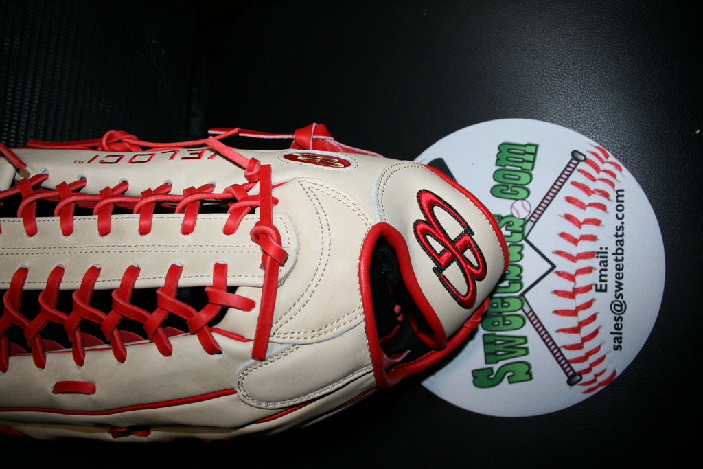 14" Inch BOOMBAH VELOCI Slowpitch Softball Fielding Glove Mitt B17 T Web Tan Red