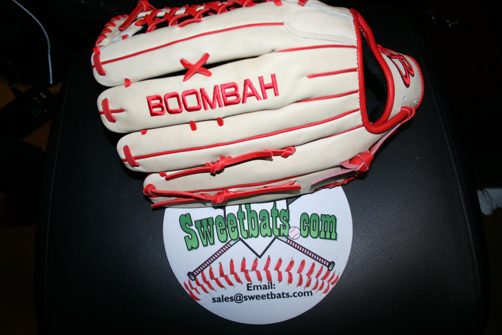14" Inch BOOMBAH VELOCI Slowpitch Softball Fielding Glove Mitt B17 T Web Tan Red