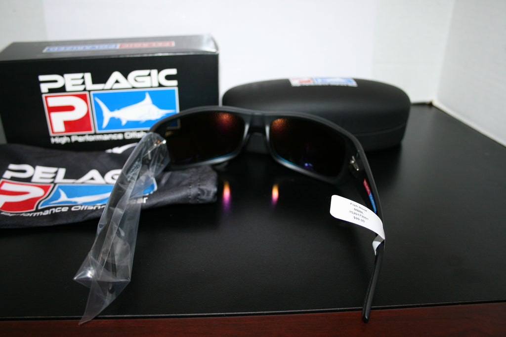 Pelagic Polarized FISH HOOK Matte Black Sunglasses Blue Lens Mirror New FREESHIP