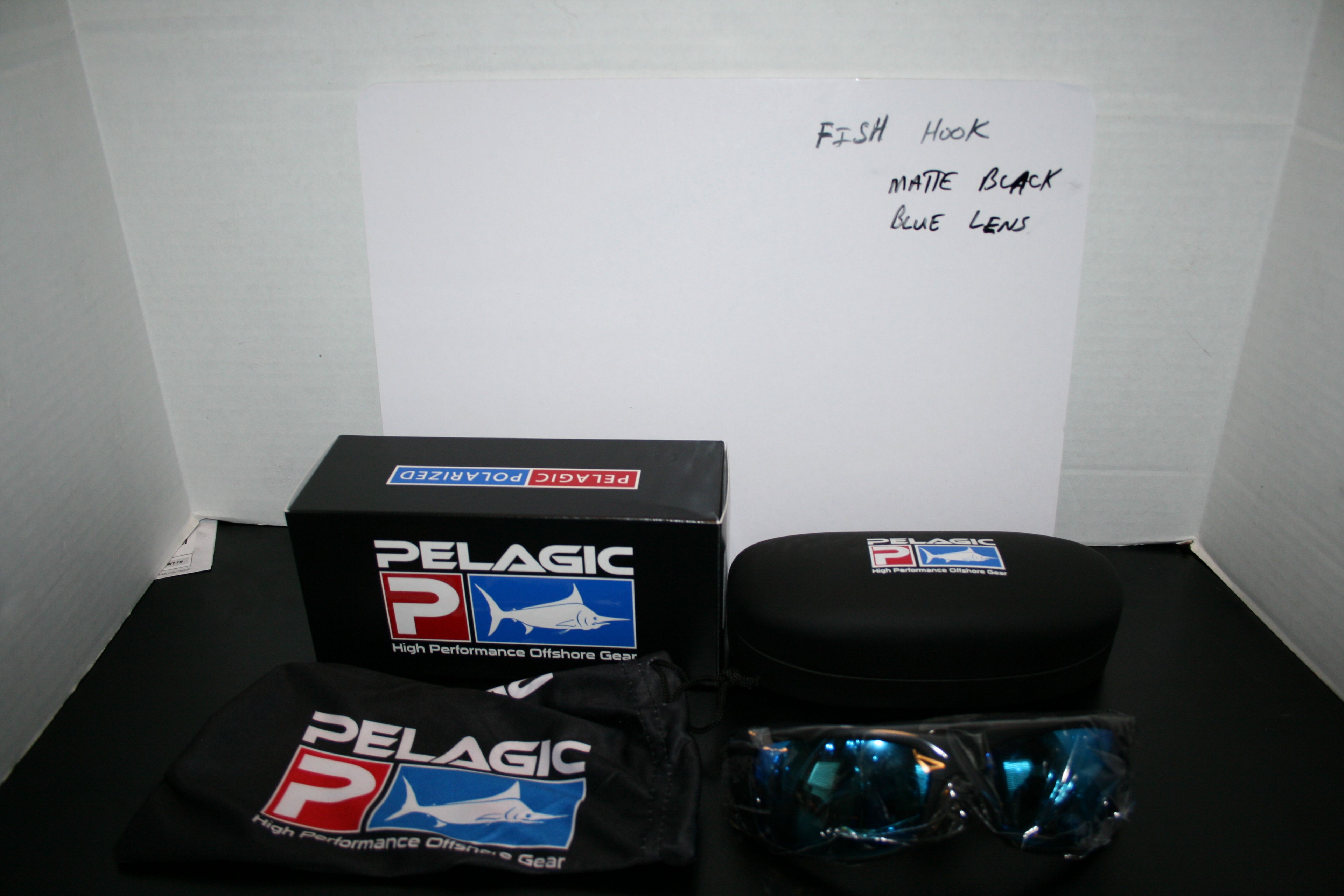 Pelagic Polarized FISH HOOK Matte Black Sunglasses Blue Lens Mirror New FREESHIP