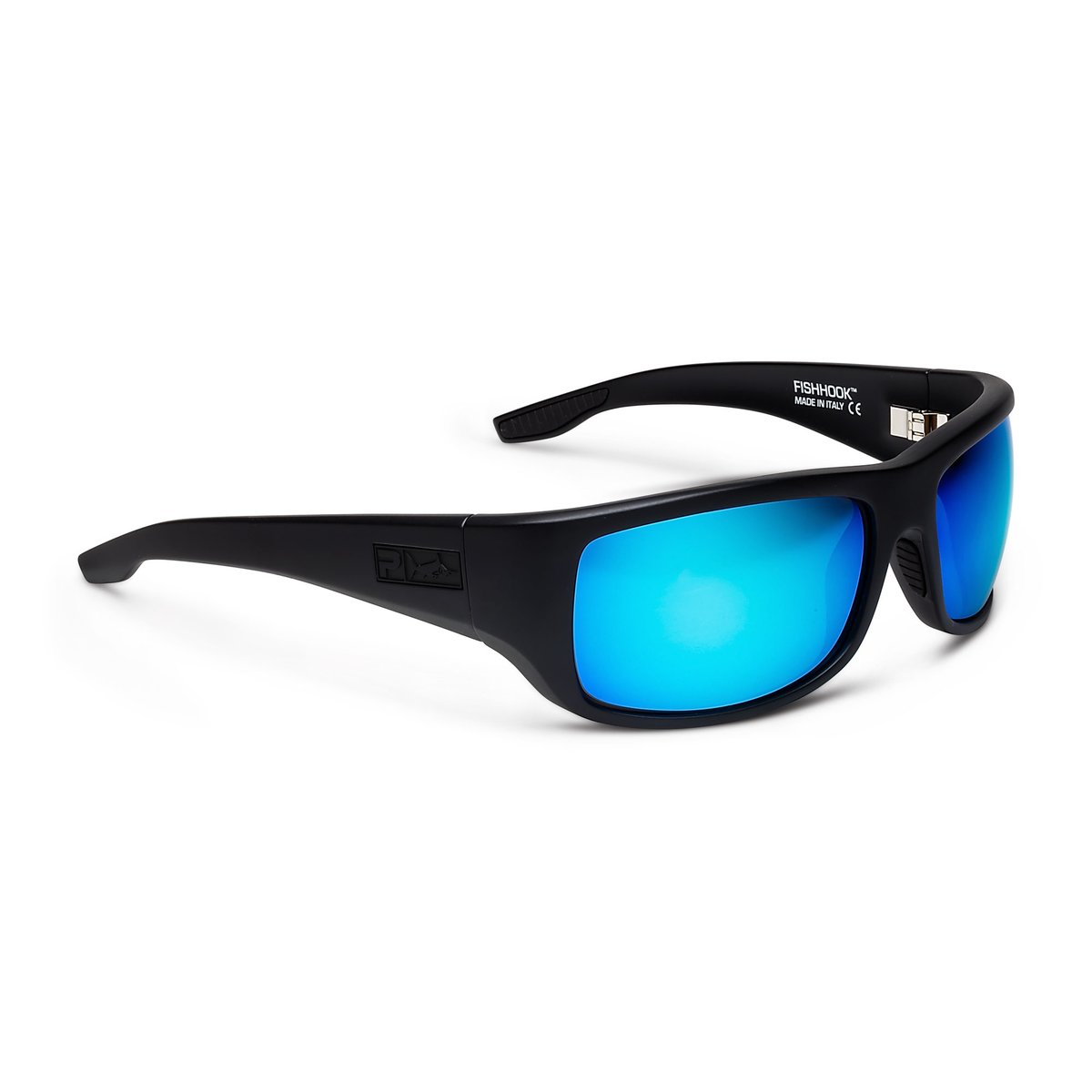 Pelagic Polarized FISH HOOK Matte Black Sunglasses Blue Lens Mirror New FREESHIP