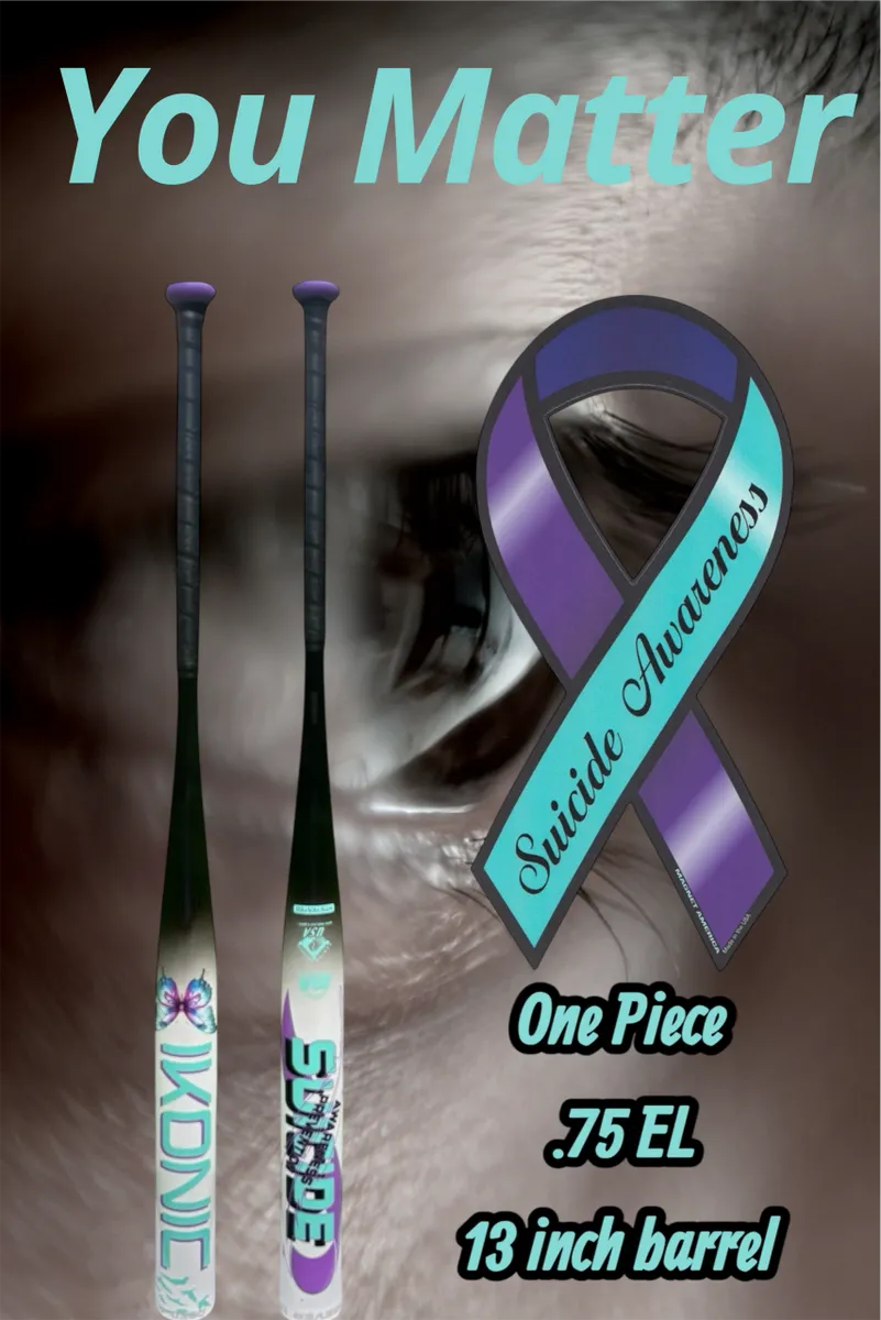 Suicide Awareness Ikonic 27 oz Senior Softball Bat 13" SSUSA 1 piece End Load