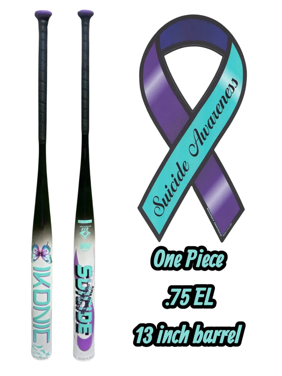 Suicide Awareness Ikonic 27 oz Senior Softball Bat 13" SSUSA 1 piece End Load