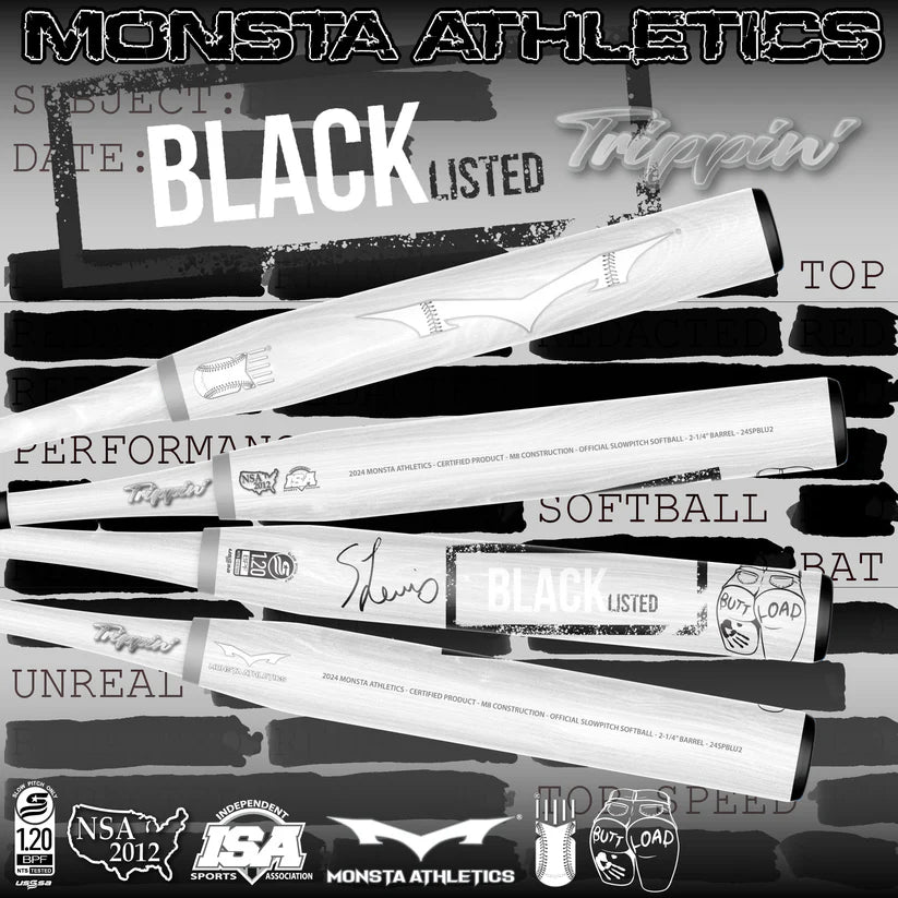 2025 Monsta Trippin Blacklisted BUTTLOAD M8 Slowpitch Softball Bat 2 Piece  End Load USSSA 240