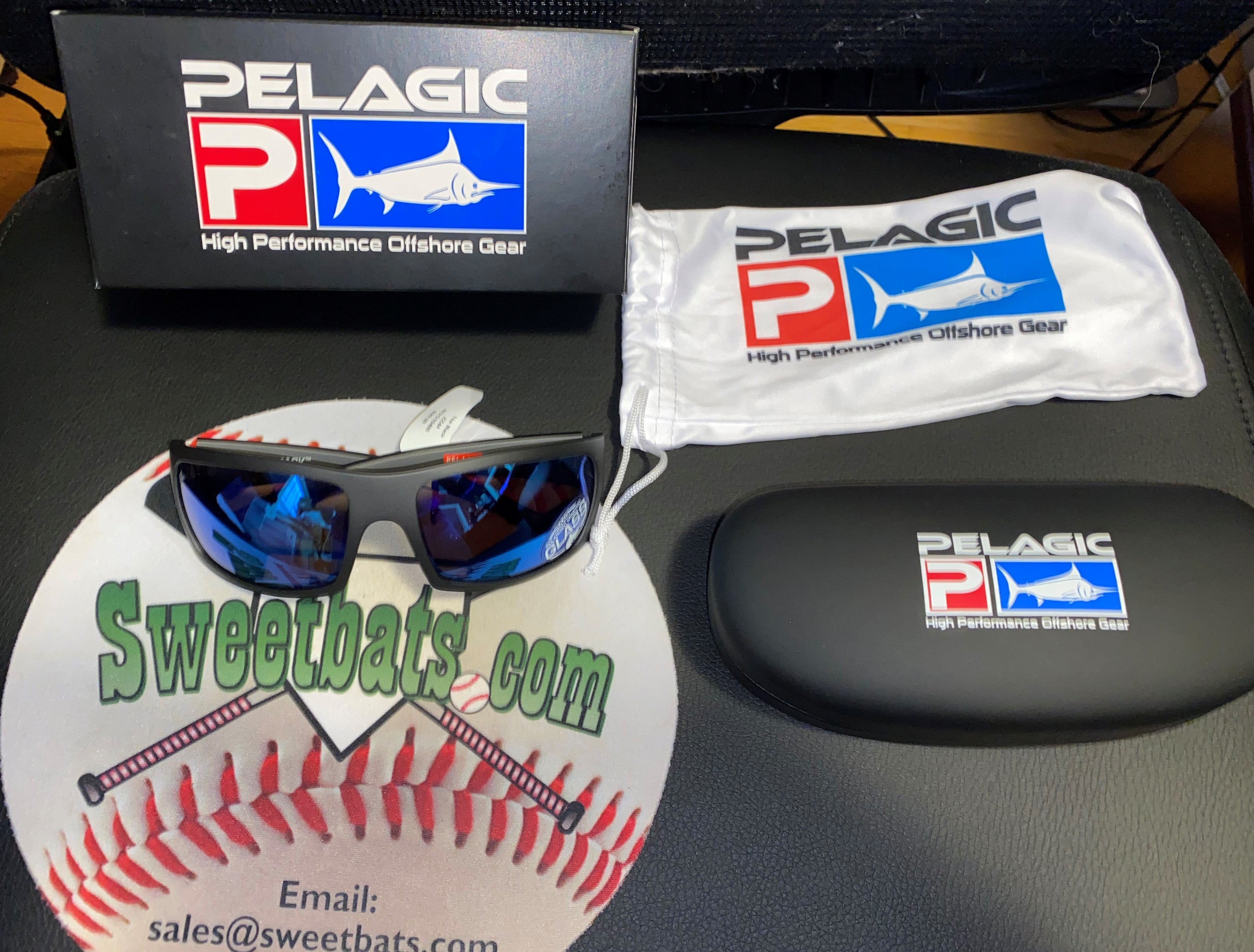 Pelagic Polarized MACK Black Logo Mineral Glass Sunglasses Blue Glass Lens New