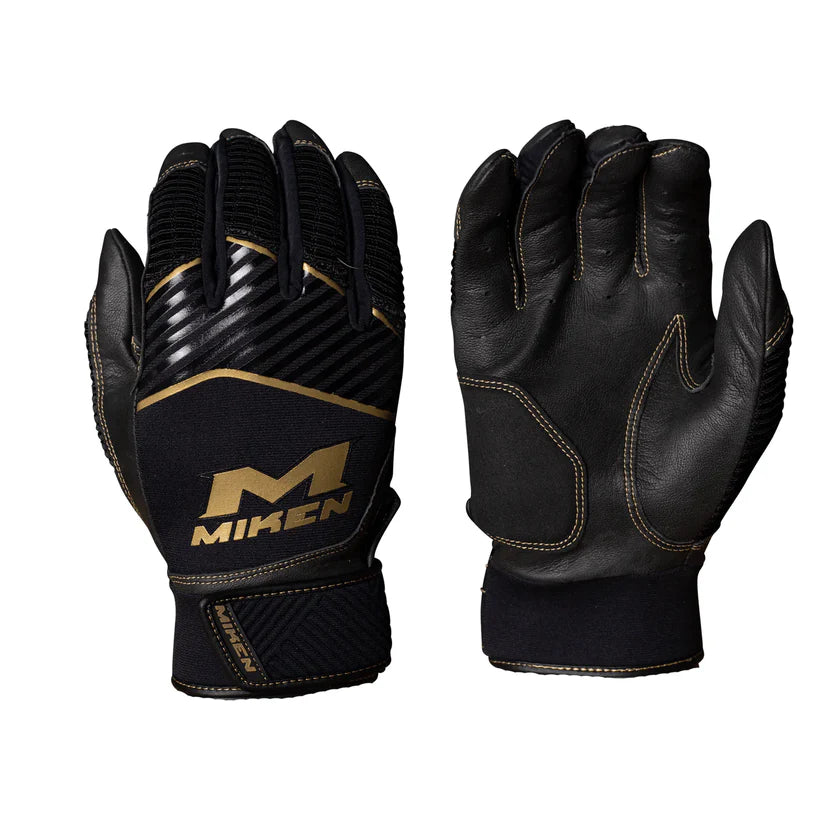 Miken Batting Gloves Black Gold Adult Baseball Softball MK7X PRO Glove Right and Left Pair