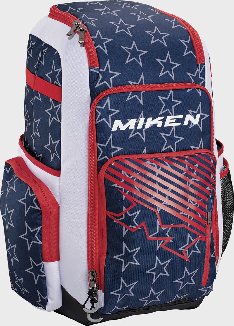 Miken Slowpitch Backpack Stars & Stripes Baseball Softball Fastpitch Holds 4 bats New