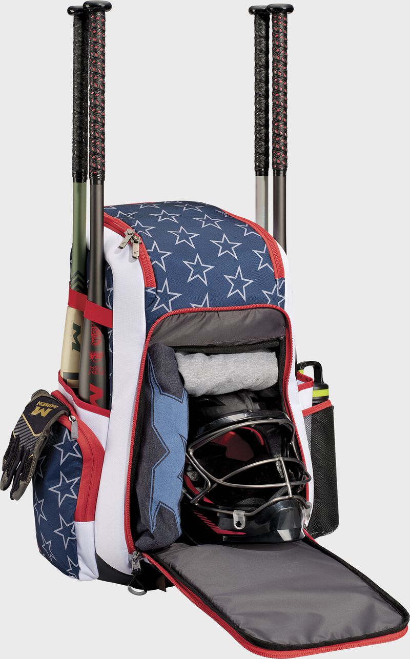 Miken Slowpitch Backpack Stars & Stripes Baseball Softball Fastpitch Holds 4 bats New
