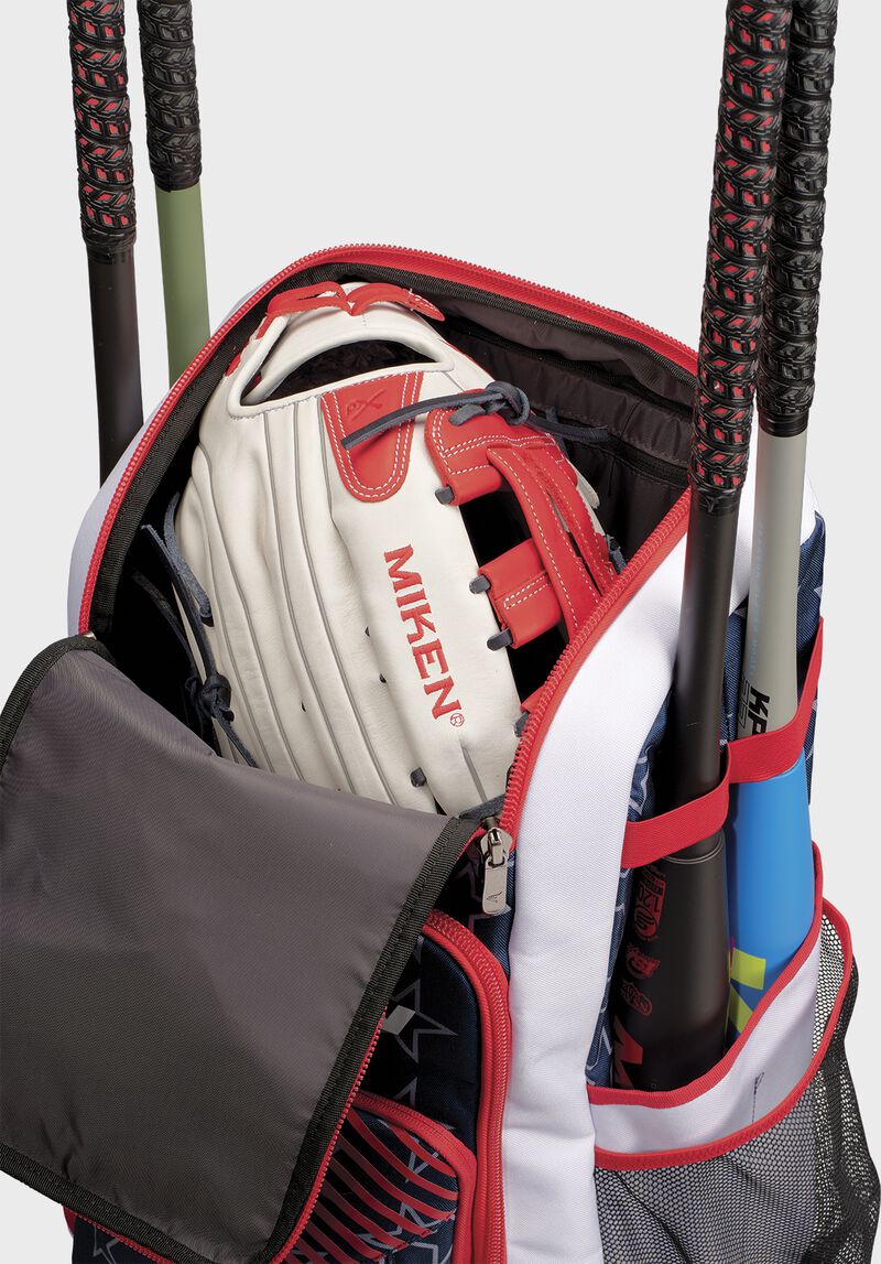 Miken Slowpitch Backpack Stars & Stripes Baseball Softball Fastpitch Holds 4 bats New