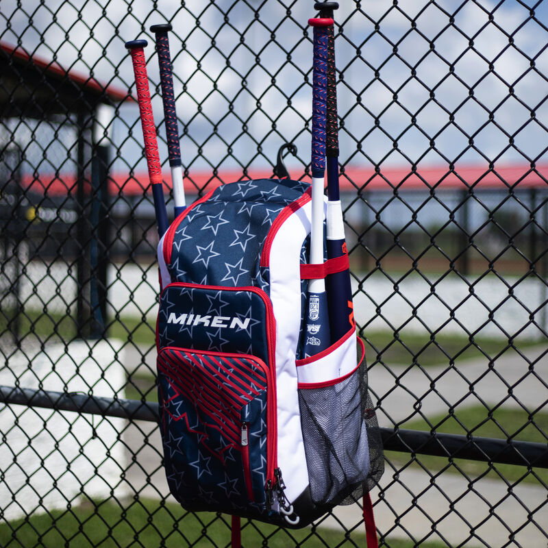 Miken Slowpitch Backpack Stars & Stripes Baseball Softball Fastpitch Holds 4 bats New