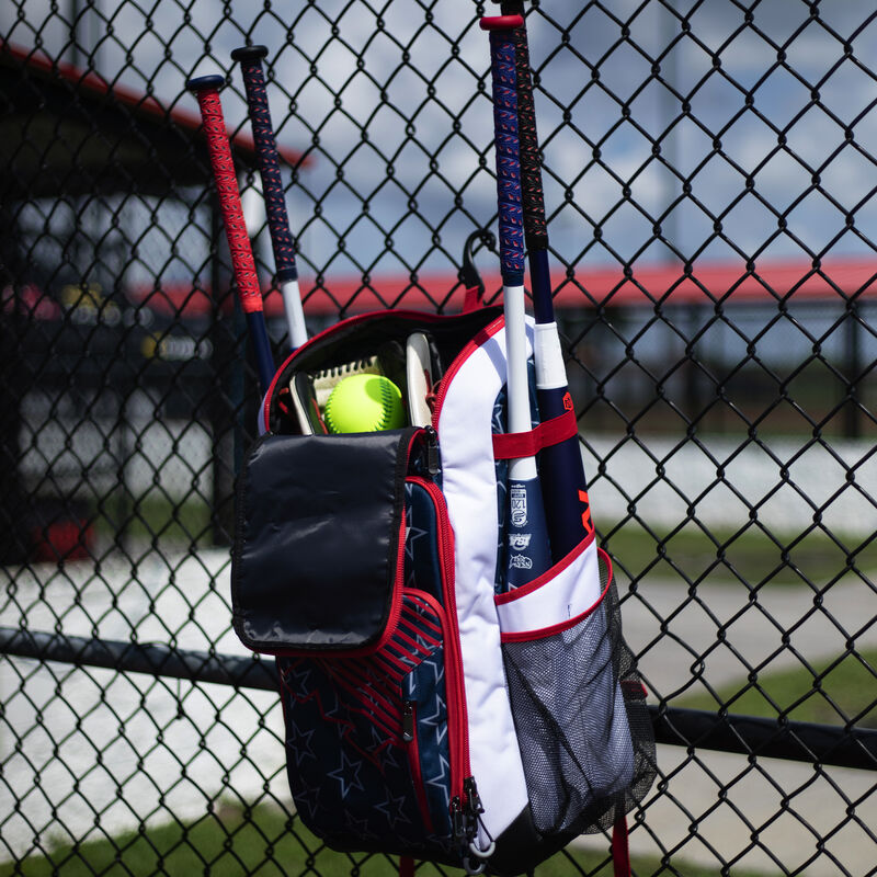 Miken Slowpitch Backpack Stars & Stripes Baseball Softball Fastpitch Holds 4 bats New