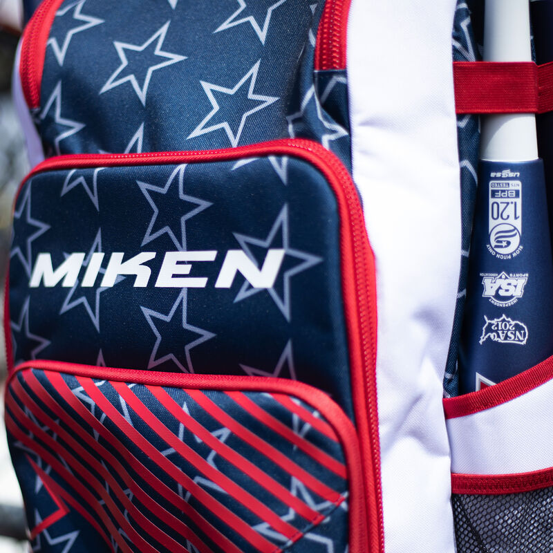 Miken Slowpitch Backpack Stars & Stripes Baseball Softball Fastpitch Holds 4 bats New