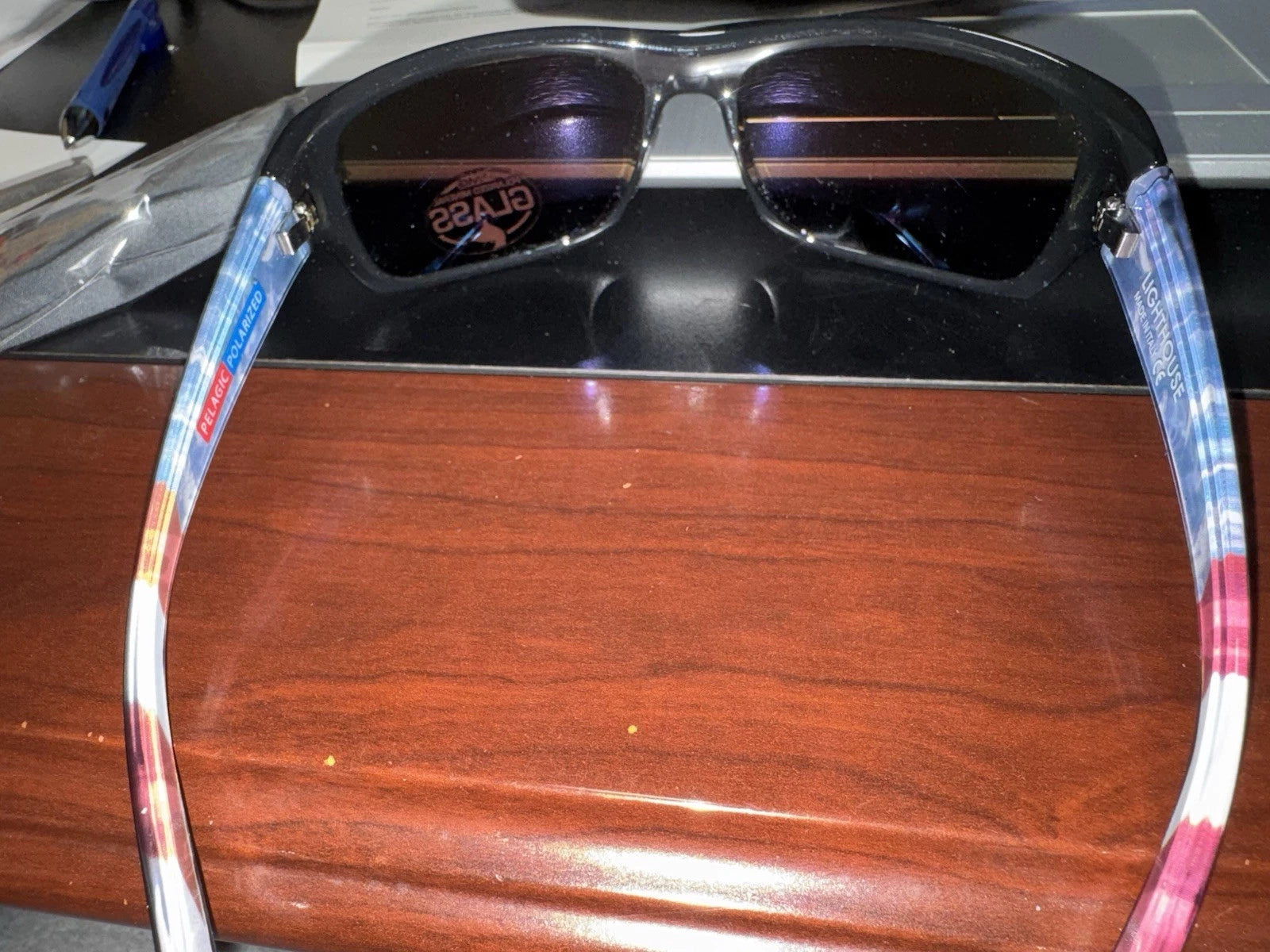 Pelagic Polarized Lighthouse Black Americamo Blue Glass Sunglasses