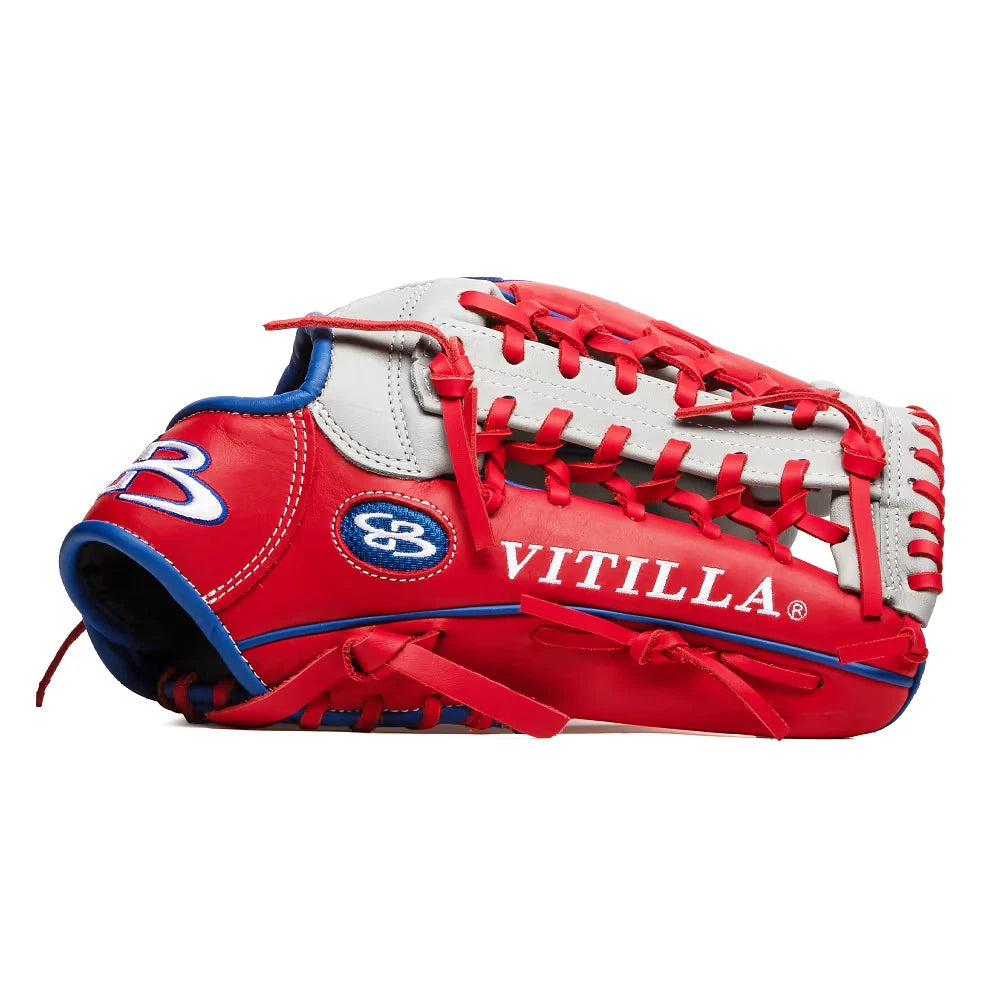 14 Inch BOOMBAH VITILLA Slowpitch Softball Fielding Glove Mitt TWeb Red Grey Blu