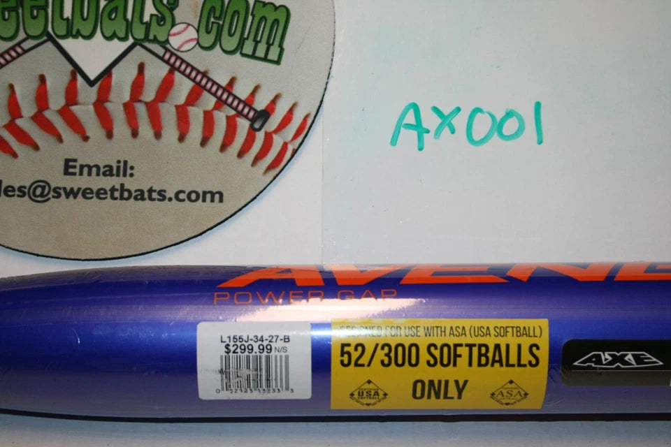 NIW AXE AVENGE Softball Bat ASA USA Softball L155J 52 300 Power Gap Charged NEW WSBC
